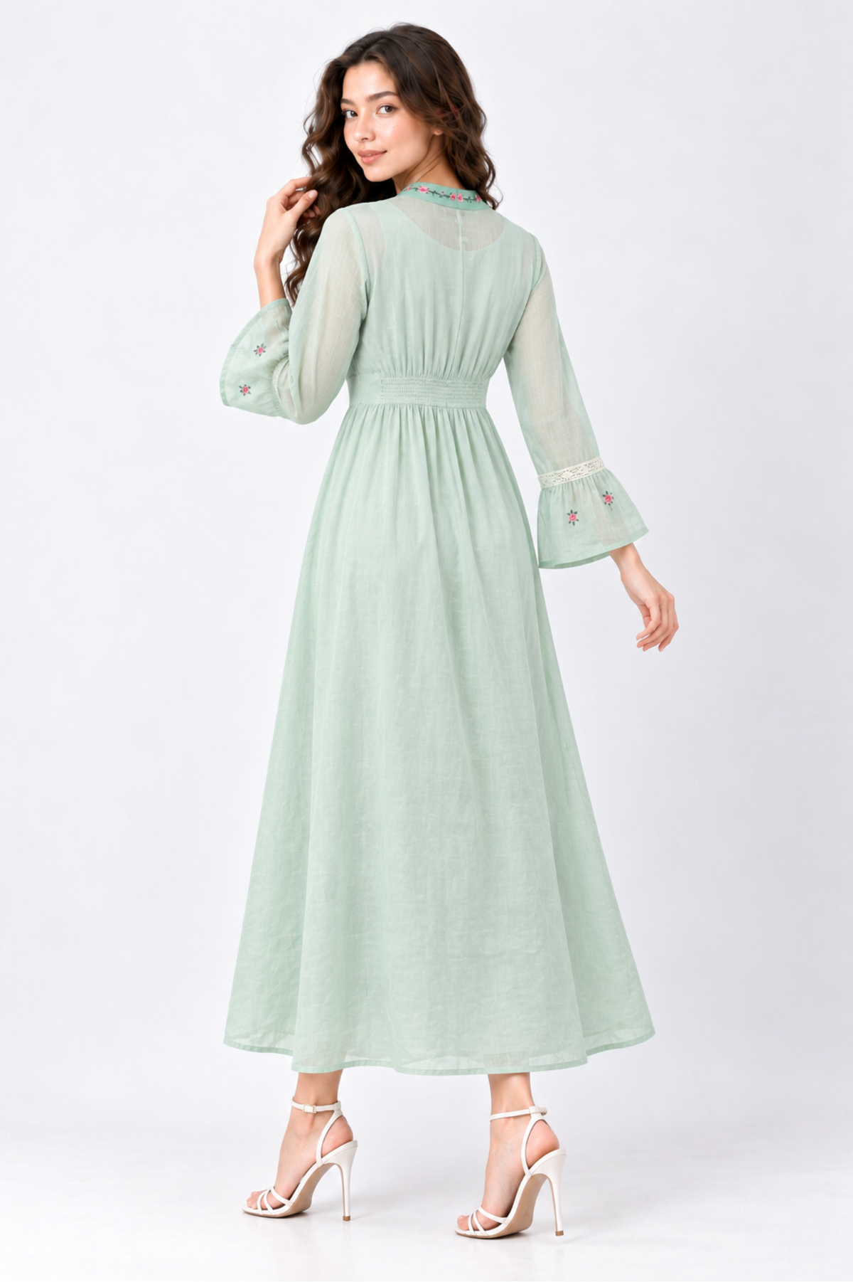 SOMERSET BAY - Lace-Trim Floral Bell-Sleeve Linen Dress