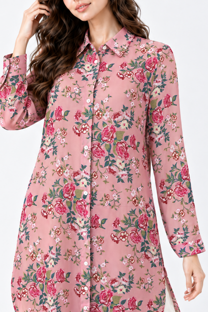 SOMERSET BAY - Rose Pink Floral Tunic Shirt