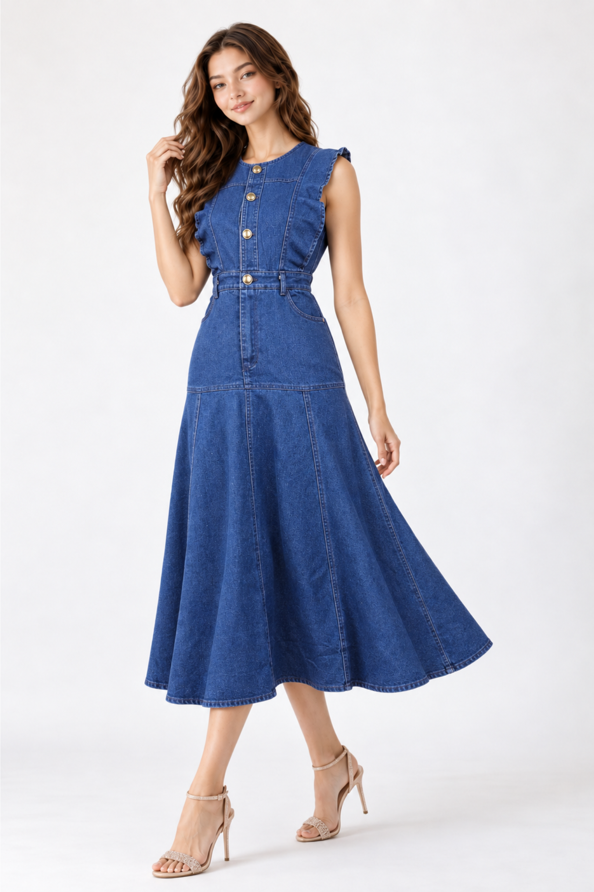SOMERSET BAY - Denim Ruffle Midi Dress