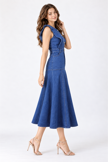 SOMERSET BAY - Denim Ruffle Midi Dress