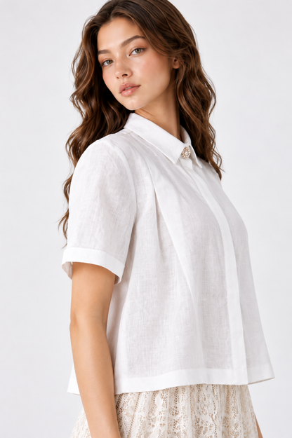 SOMERSET BAY - Jewel-Button Pleated Boxy Top