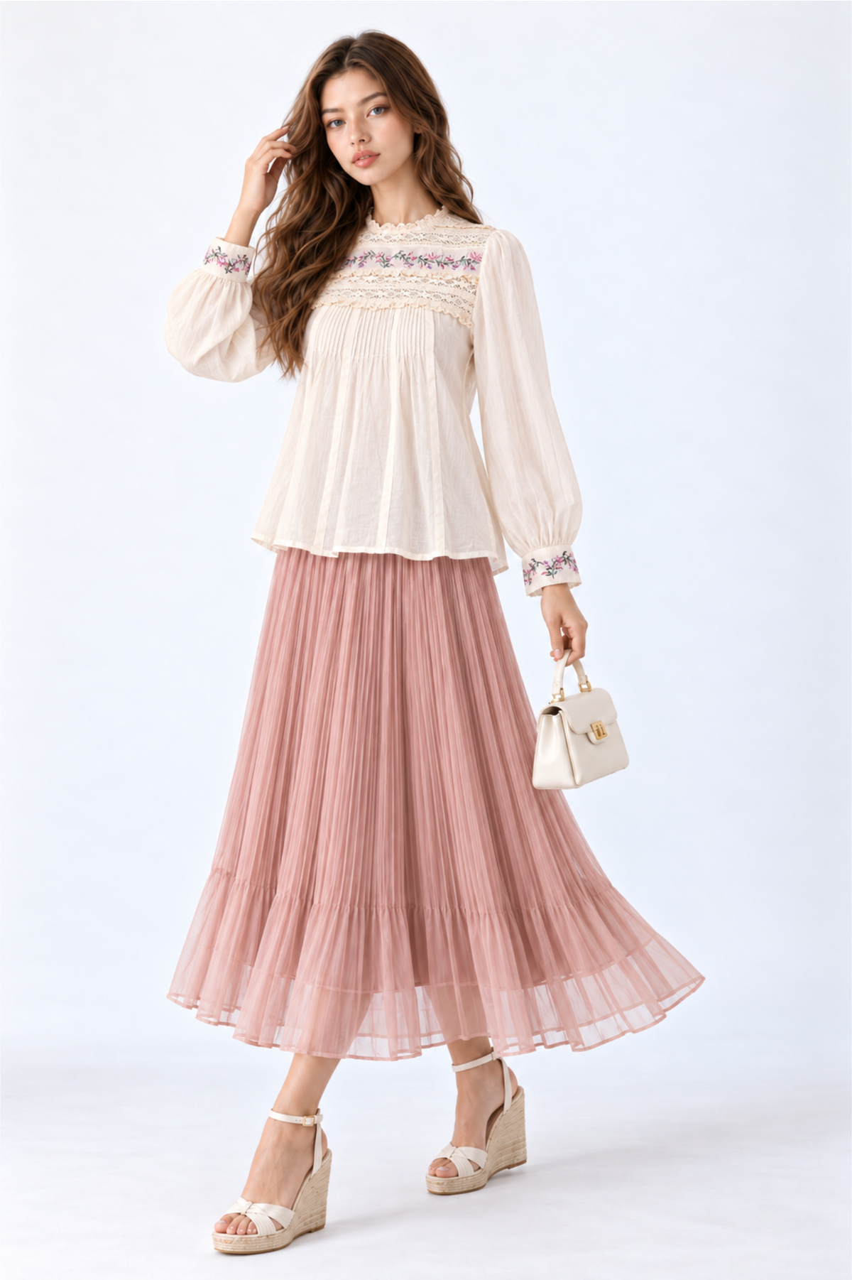 SOMERSET BAY - Embroidered Lace-Yoke Blouse