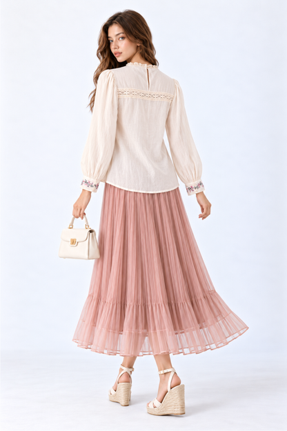 SOMERSET BAY - Embroidered Lace-Yoke Blouse