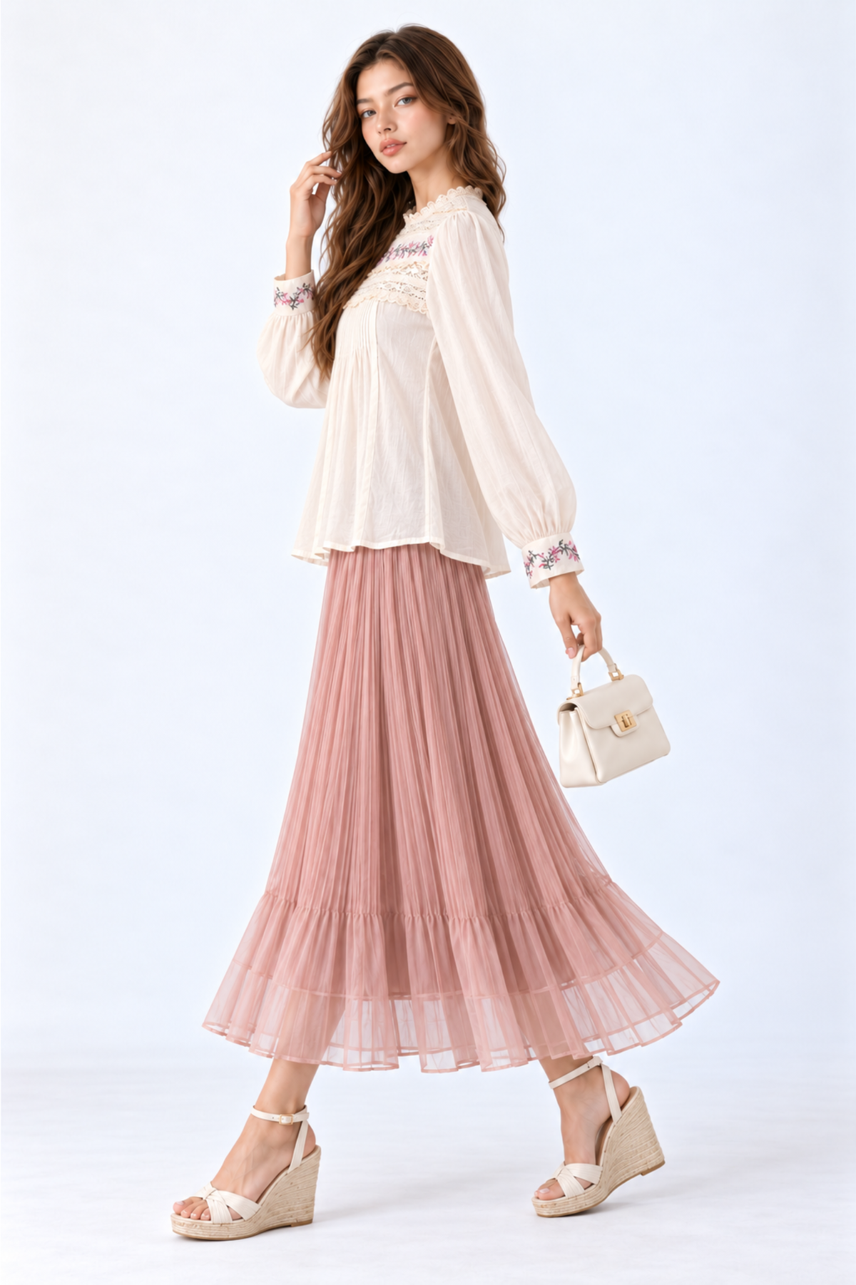 SOMERSET BAY - Embroidered Lace-Yoke Blouse