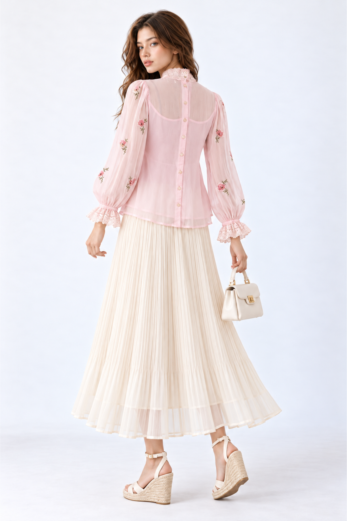 SOMERSET BAY - Lace-Yoke Peplum Embroidered Blouse