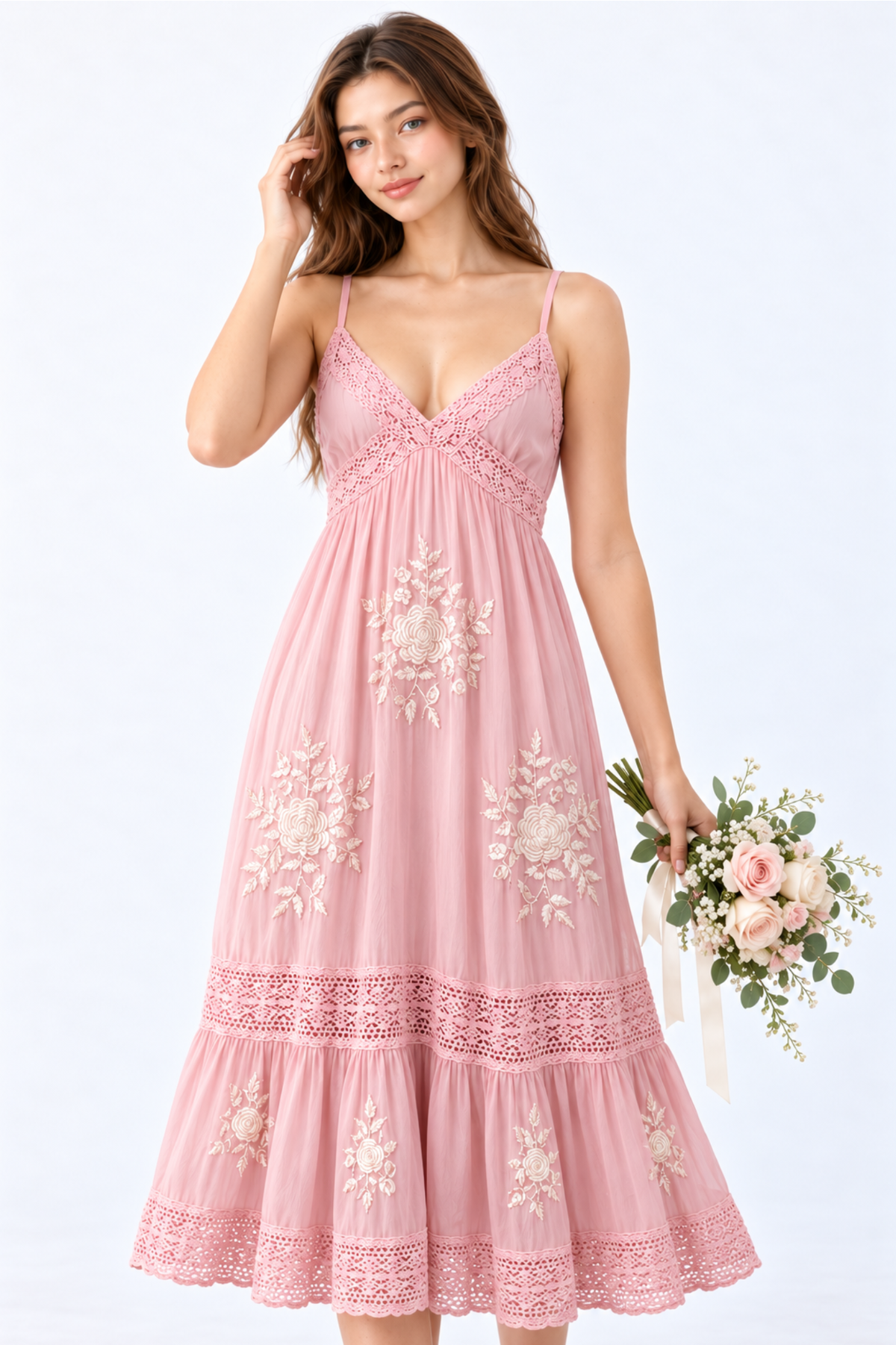 SOMERSET BAY - Pink Embroidered Midi Sundress