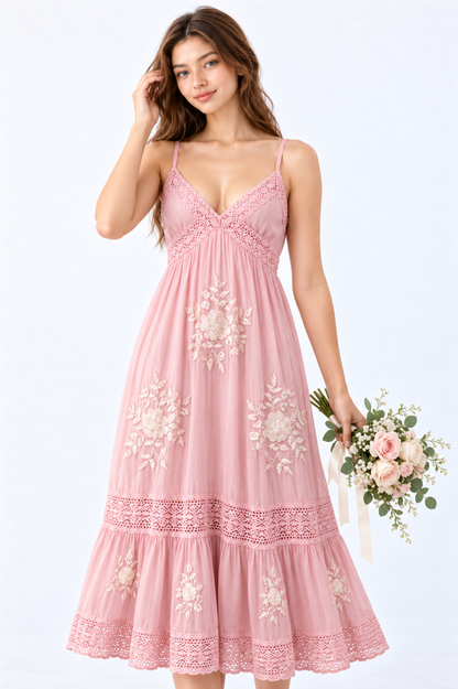 SOMERSET BAY - Pink Embroidered Midi Sundress