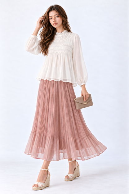 SOMERSET BAY - Ruffle-Neck Babydoll Embroidered Blouse