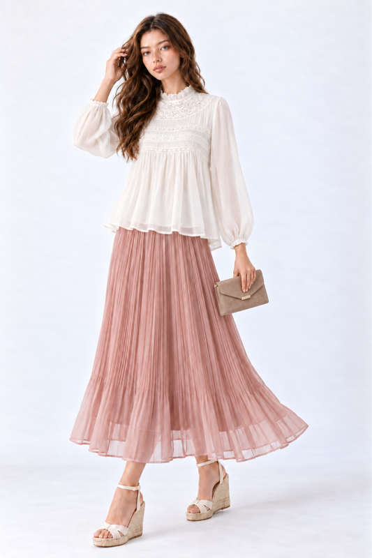 SOMERSET BAY - Ruffle-Neck Babydoll Embroidered Blouse