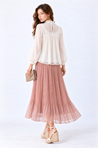 SOMERSET BAY - Ruffle-Neck Babydoll Embroidered Blouse