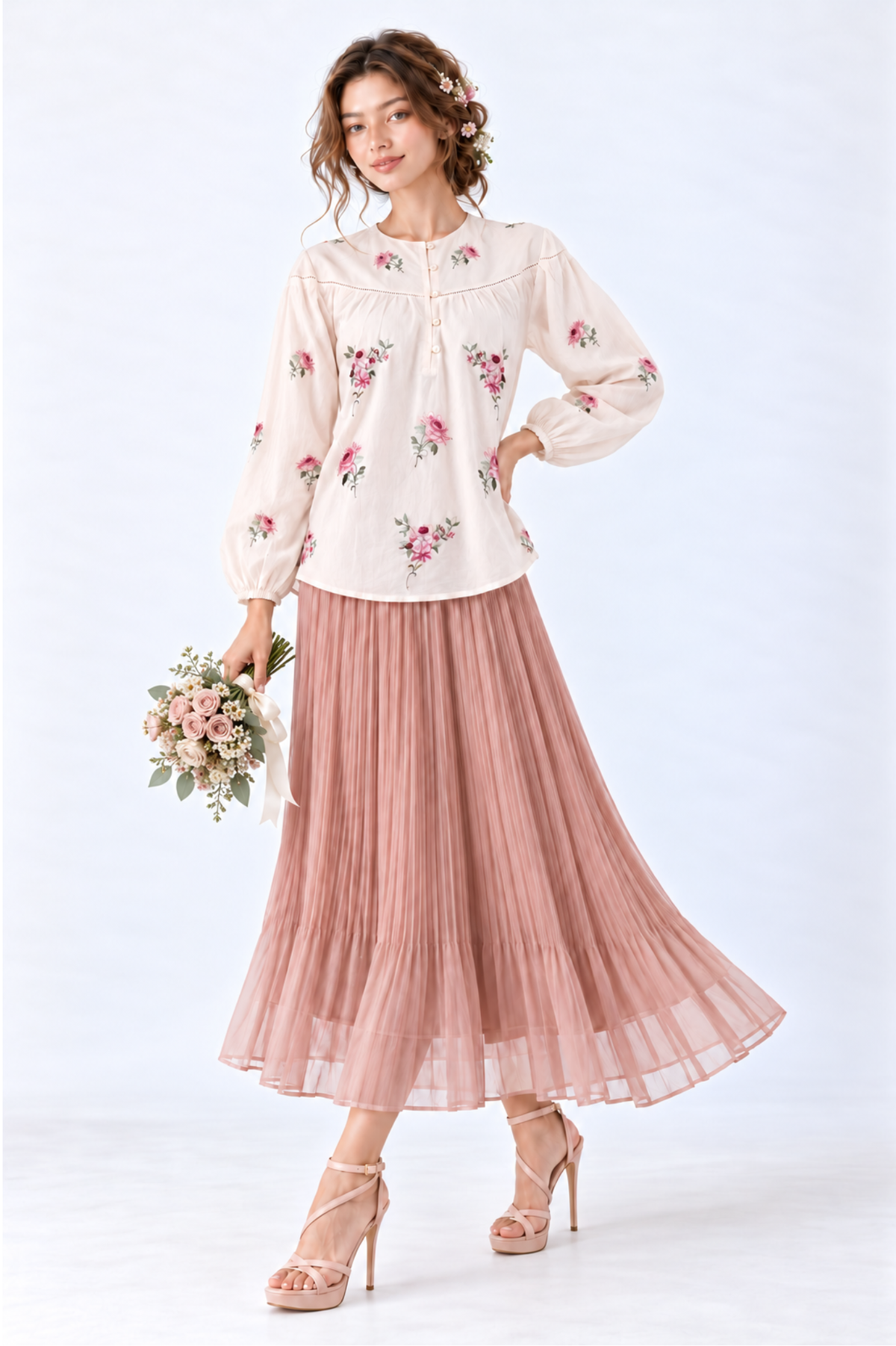 SOMERSET BAY - Rose Embroidered Peasant Blouse
