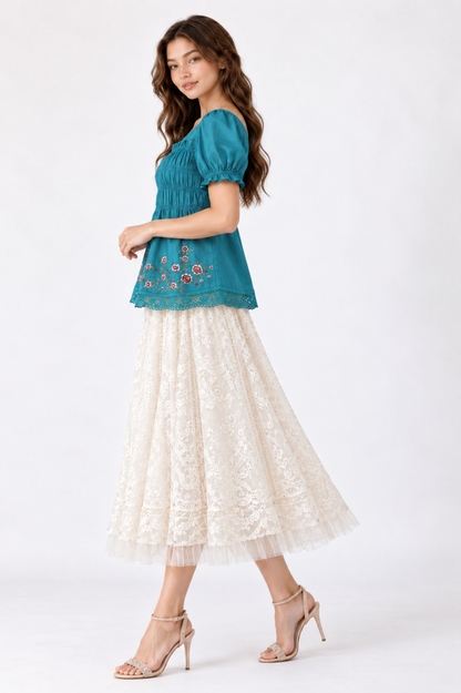 SOMERSET BAY - Teal Smocked Floral Babydoll Top