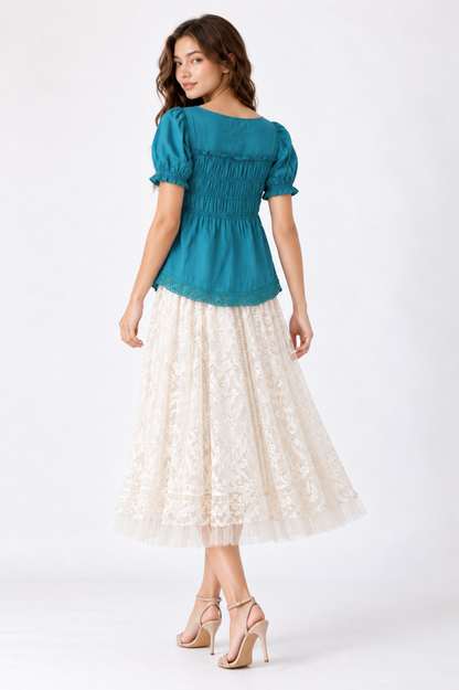 SOMERSET BAY - Teal Smocked Floral Babydoll Top