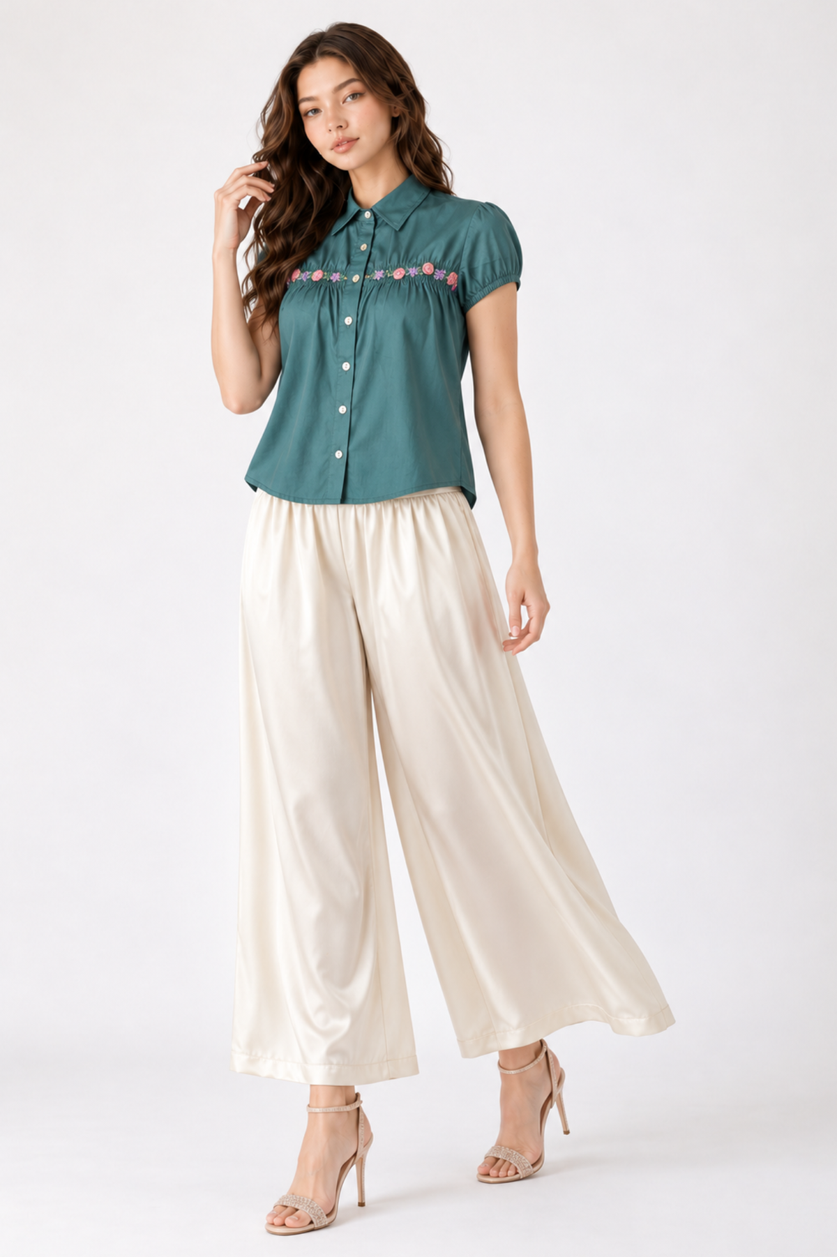 SOMERSET BAY - Teal Floral Embroidered Blouse