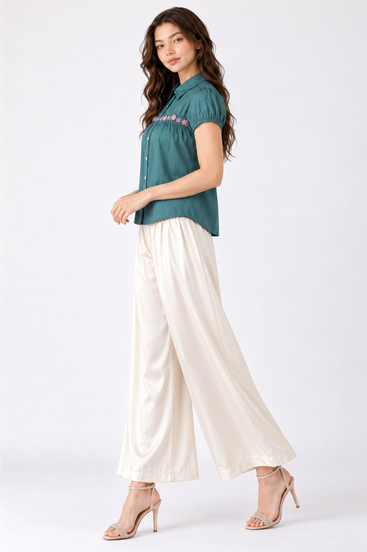 SOMERSET BAY - Teal Floral Embroidered Blouse