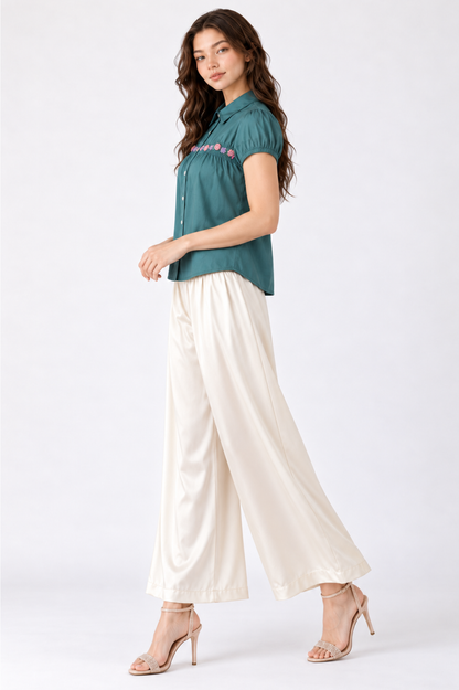 SOMERSET BAY - Teal Floral Embroidered Blouse