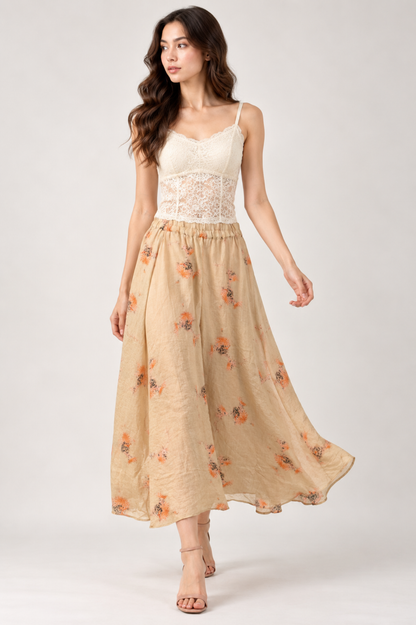 SOMERSET BAY - Floral Linen Flowy Maxi Skirt