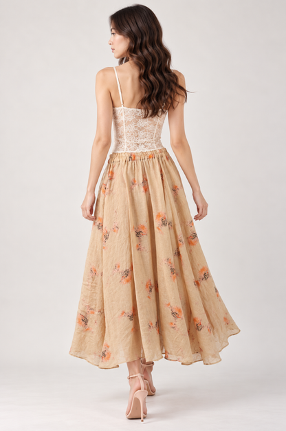 SOMERSET BAY - Floral Linen Flowy Maxi Skirt