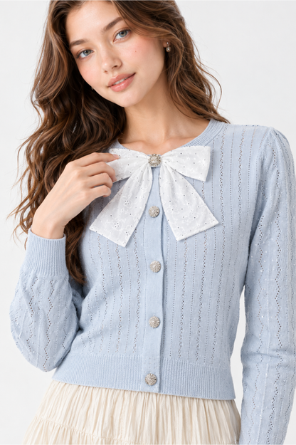 SOMERSET BAY - Pointelle Bow Cardigan