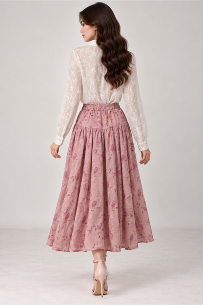 SOMERSET BAY - Floral Linen Flowy Maxi Skirt