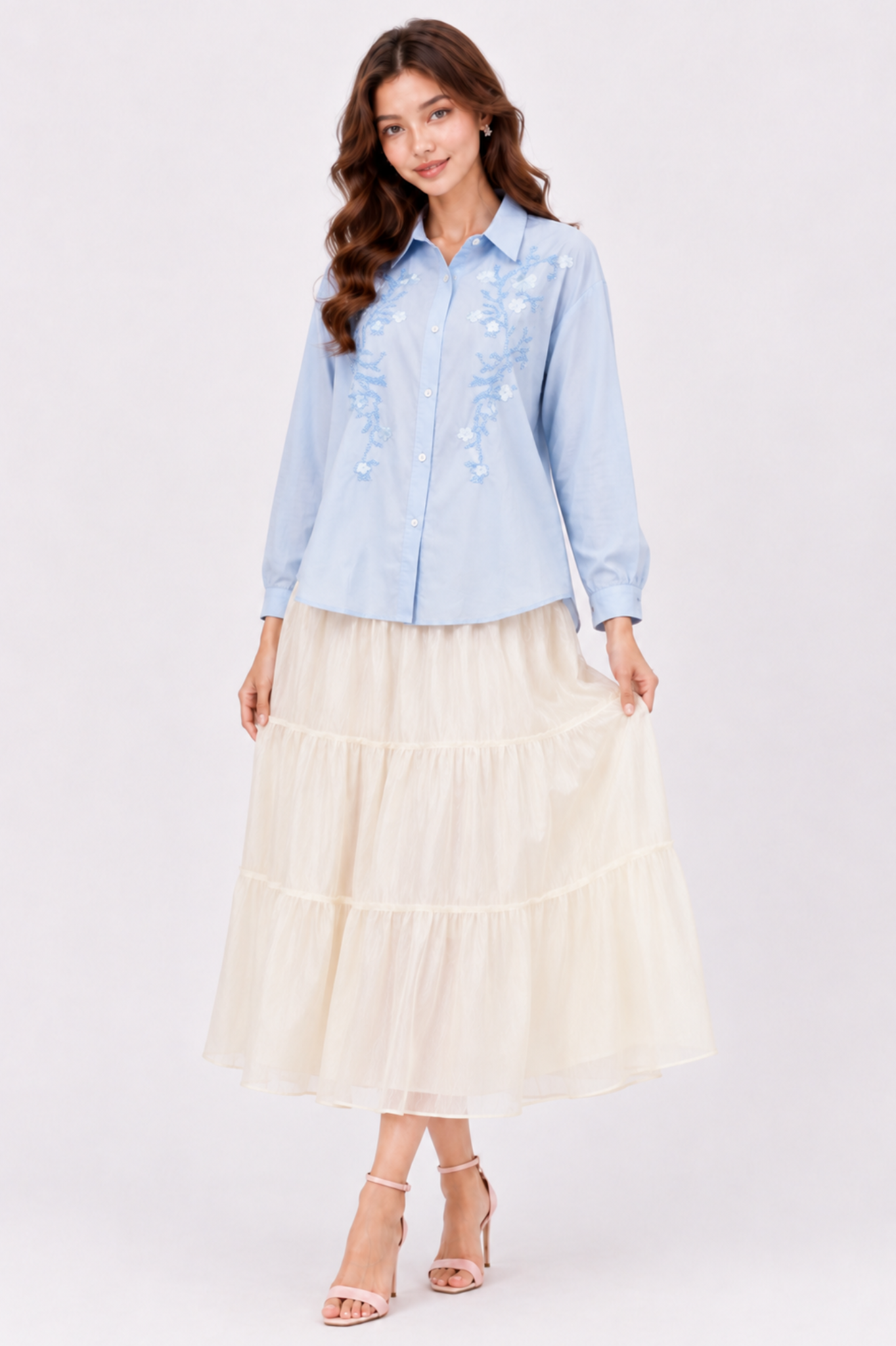 SOMERSET BAY - LONG SLEEVE BEADED & EMB BLOUSE