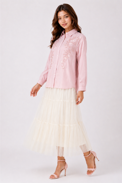 SOMERSET BAY - LONG SLEEVE BEADED & EMB BLOUSE