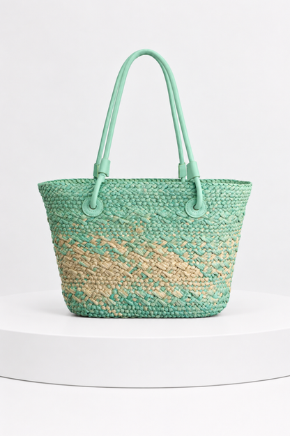 SOMERSET BAY - Seafoam Woven Cyan Straw Tote