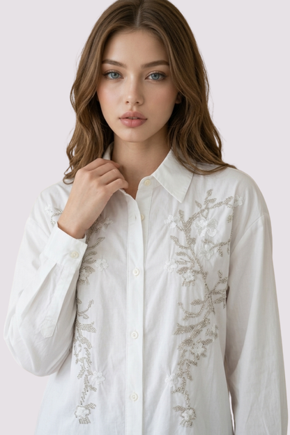 SOMERSET BAY - LONG SLEEVE BEADED & EMB BLOUSE