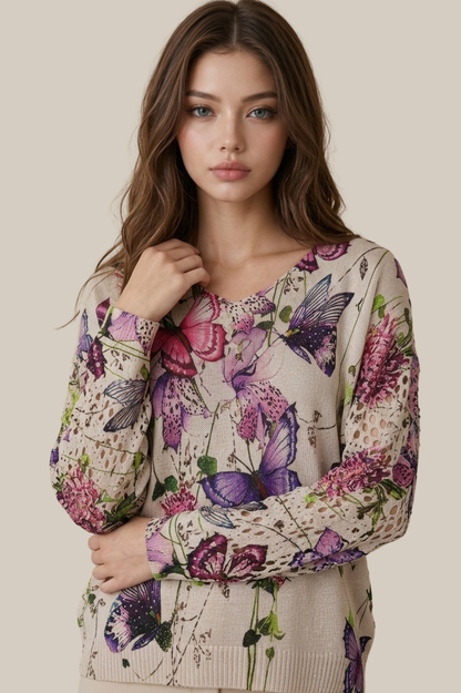 SOMERSET BAY - LONG SLEEVE PRINTED BUTTERFLY KNIT TOP