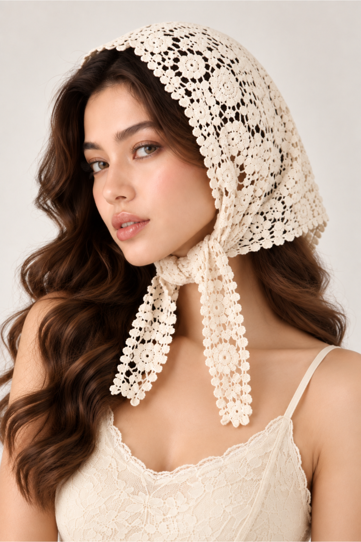 SOMERSET BAY - Floral Crochet Lace Headscarf