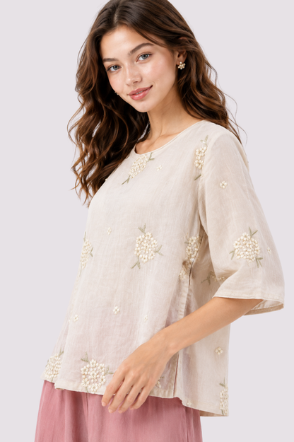 SOMERSET BAY - LINEN EMBROIDERED BLOUSE