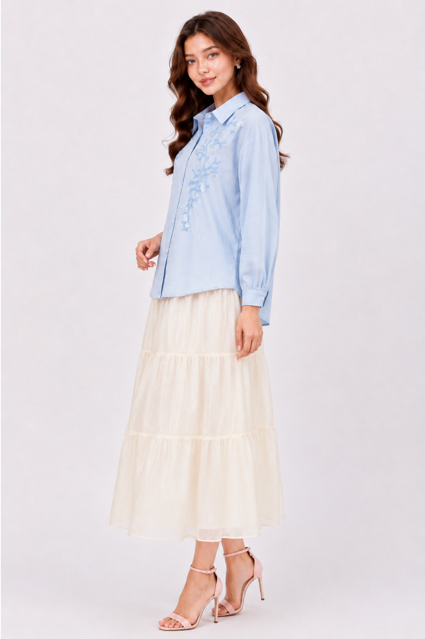 SOMERSET BAY - LONG SLEEVE BEADED & EMB BLOUSE