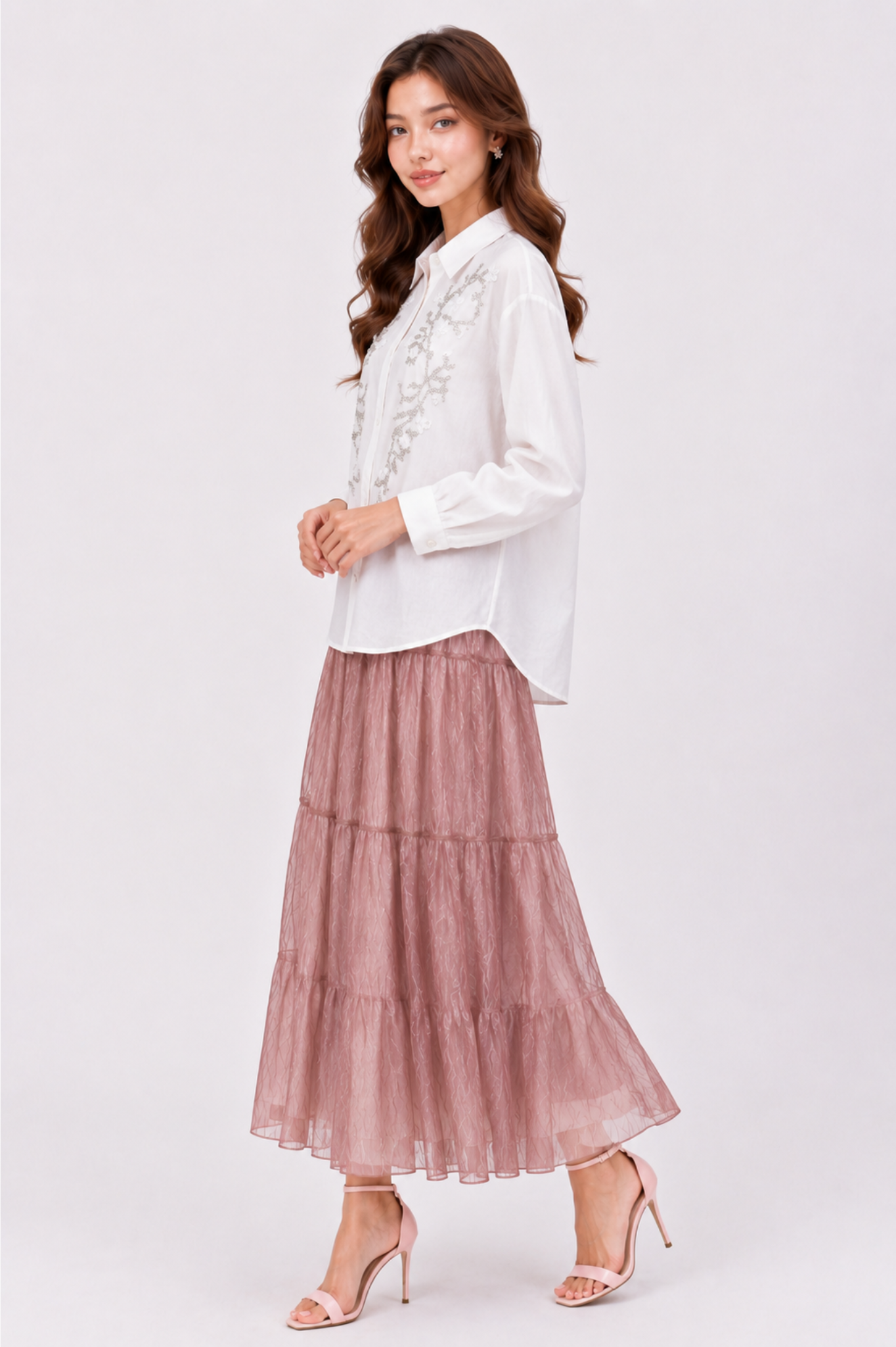 SOMERSET BAY - LONG SLEEVE BEADED & EMB BLOUSE