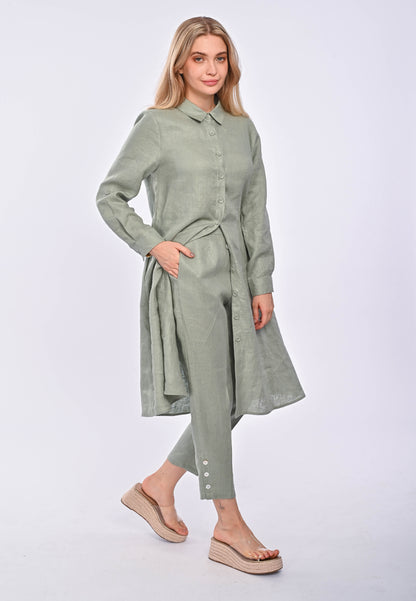 CELINE - Long sleeve midi linen dress