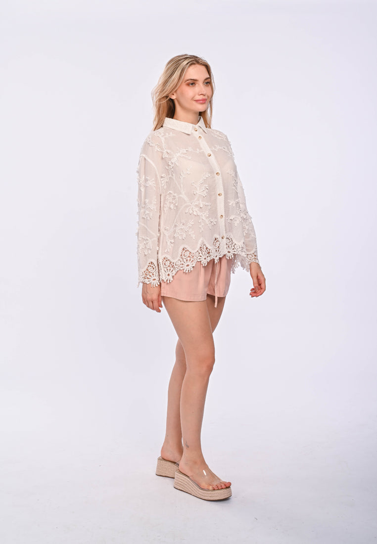 RAEGAN - Long sleeve embroidered cotton blouse