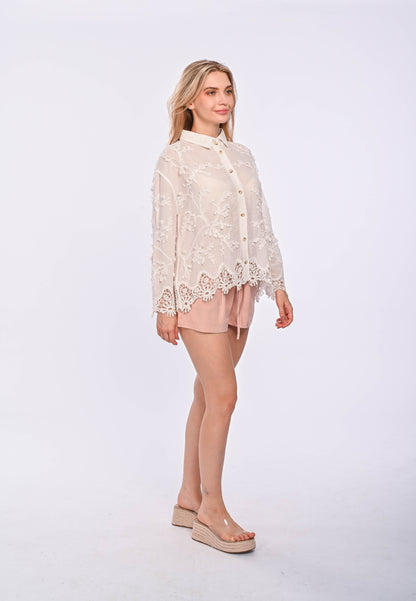 RAEGAN - Long sleeve embroidered cotton blouse