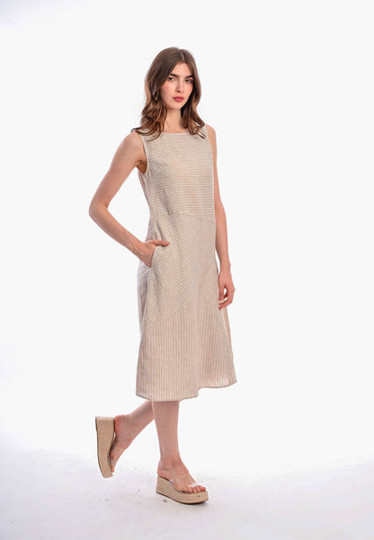 CAPE COD - ALANA LINEN STRIPE DRESS MIDI