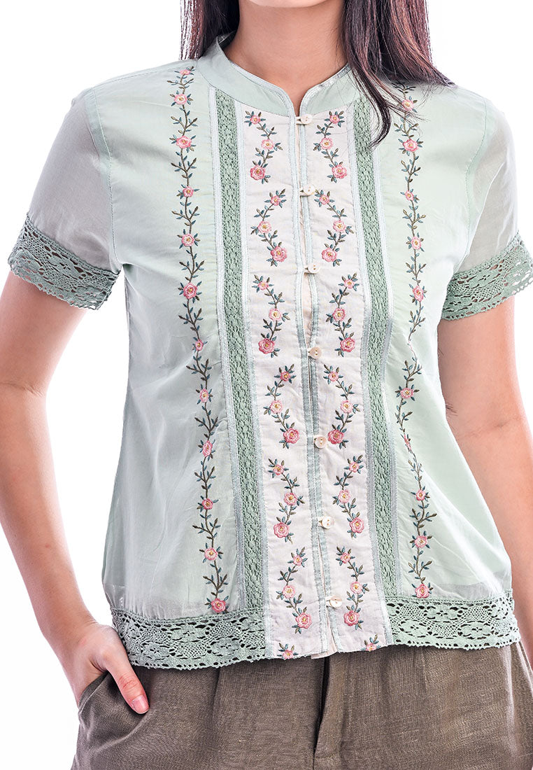 Somerset Bay - Daphne Embroidered Short Sleeve Blouse