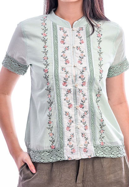 Somerset Bay - Daphne Embroidered Short Sleeve Blouse