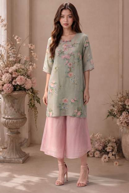 SOMERSET BAY - SOMERSET BAY -  THREE QUARTER SLEEVE GREEN BLOUSE