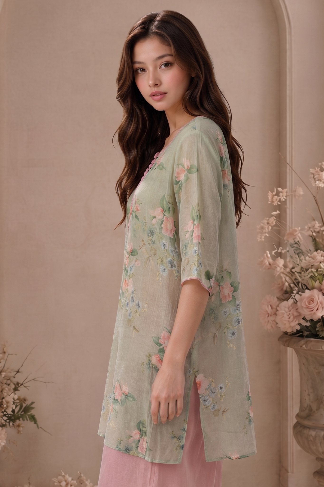 SOMERSET BAY - SOMERSET BAY -  THREE QUARTER SLEEVE GREEN BLOUSE