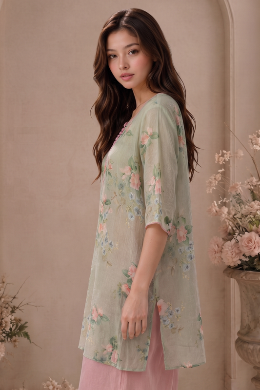 SOMERSET BAY - SOMERSET BAY -  THREE QUARTER SLEEVE GREEN BLOUSE