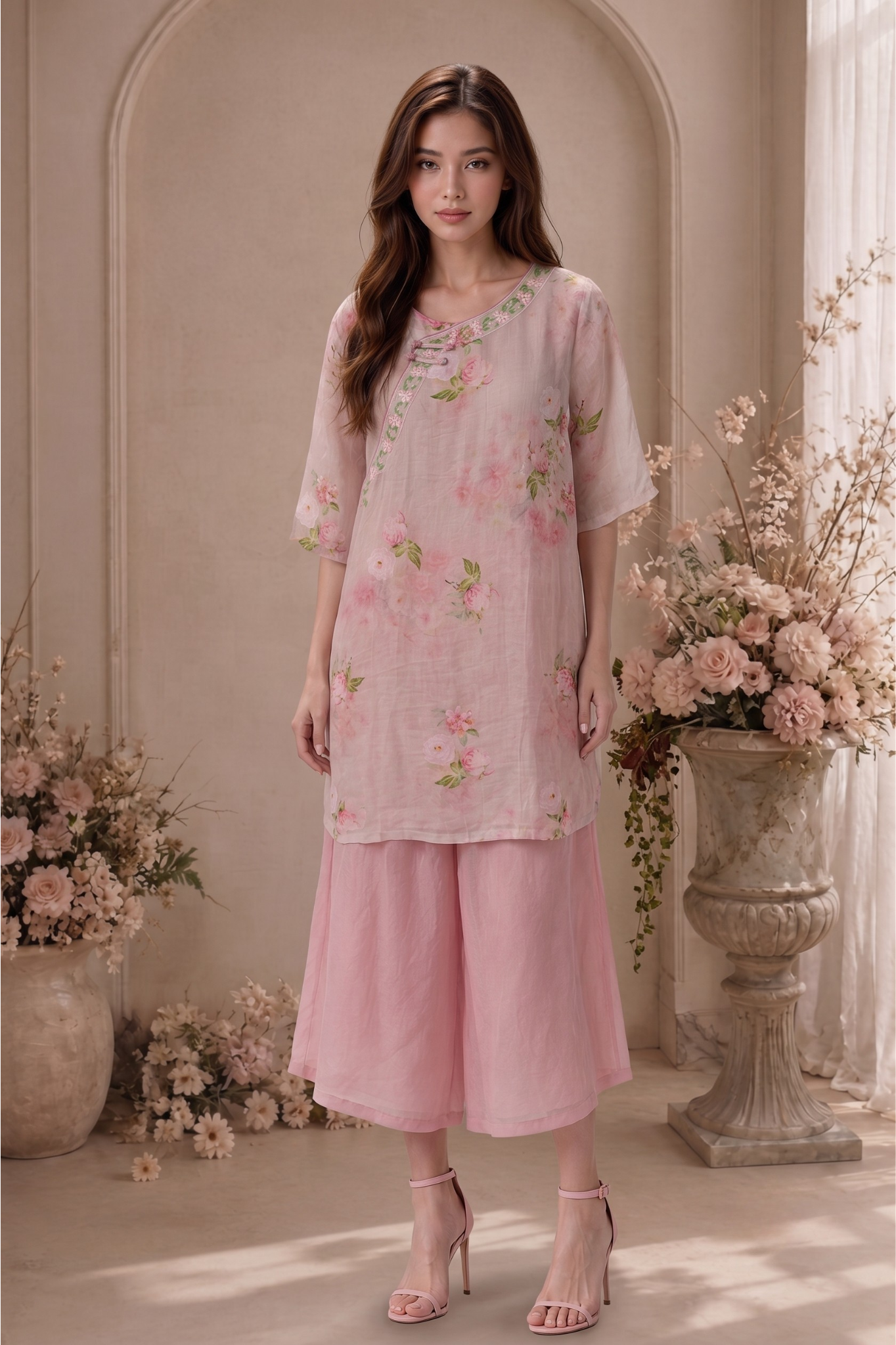 SOMERSET BAY -  THREE QUARTER SLEEVE PINK BLOUSE