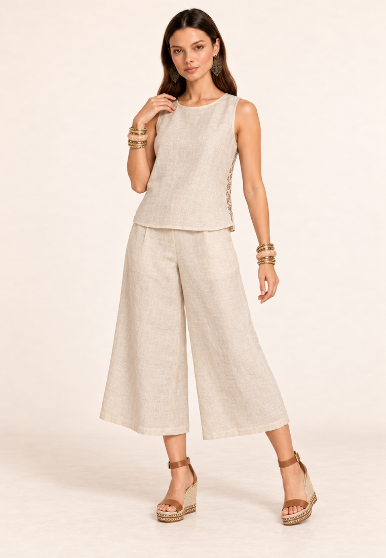East India Company - Embroidered Linen-Blend Sleeveless Top