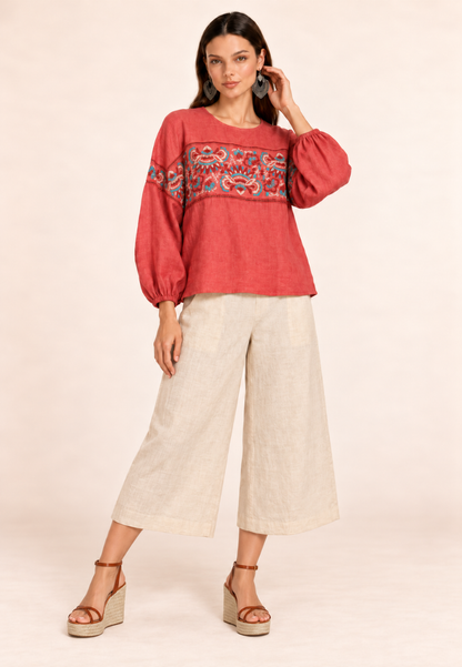East India Company - Floral Embroidered Balloon-Sleeve Blouse