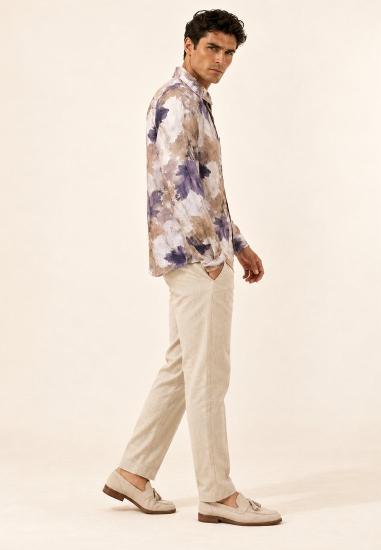 East India Company - Violet Leaf Print Linen Shirt