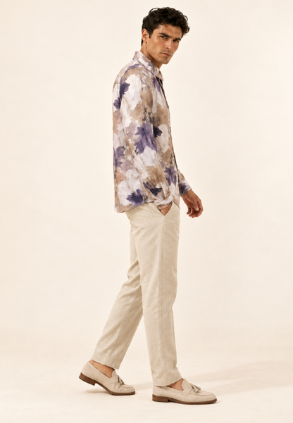 East India Company - Violet Leaf Print Linen Shirt