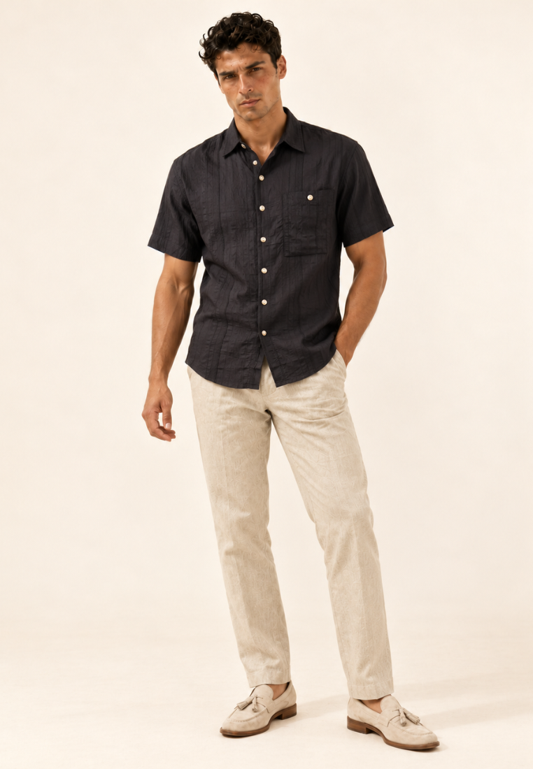 East India Company - Striped Crinkle-Look Shirt