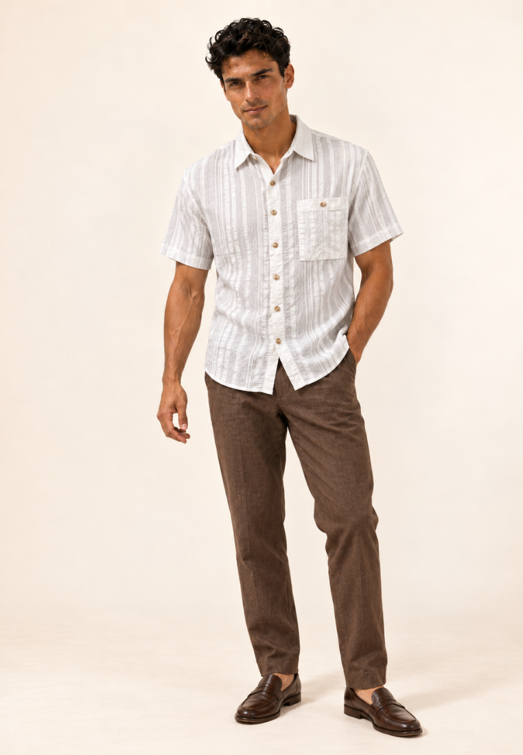 East India Company - Striped Crinkle-Look Shirt
