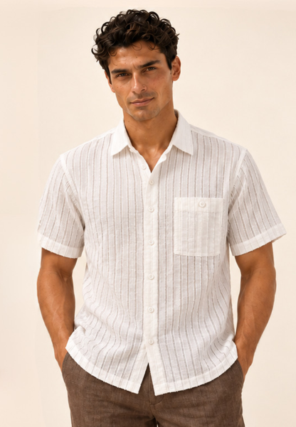 East India Company - Men’s Short-Sleeve Slub Stripe Shirt